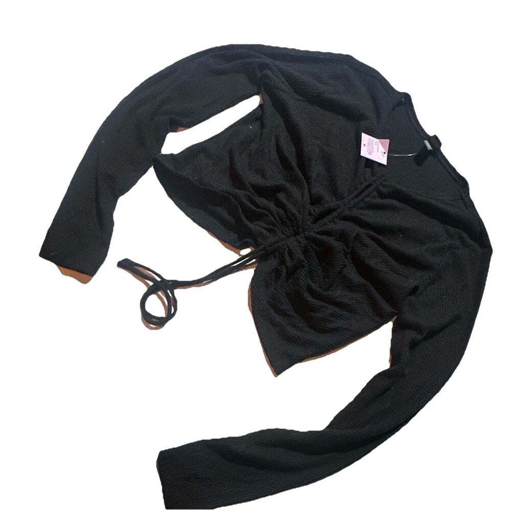 Wild Fable Womens Medium Black Ruched Drawstring Cropped Sweater NWT